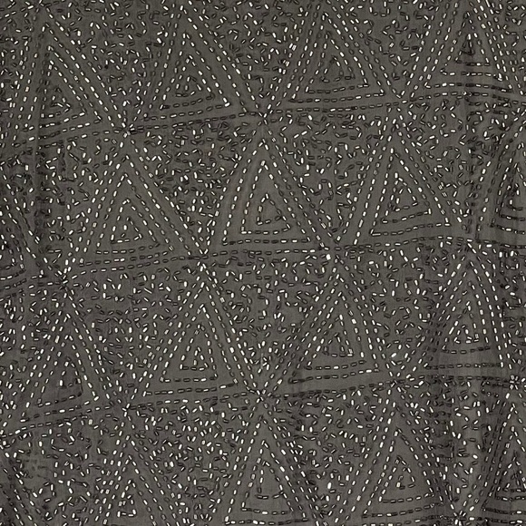 PISARRO NIGHTS BEADED SILK COLD SHOULDER GRAY SILVER COCKTAIL PARTY DRESS - Picture 12 of 14